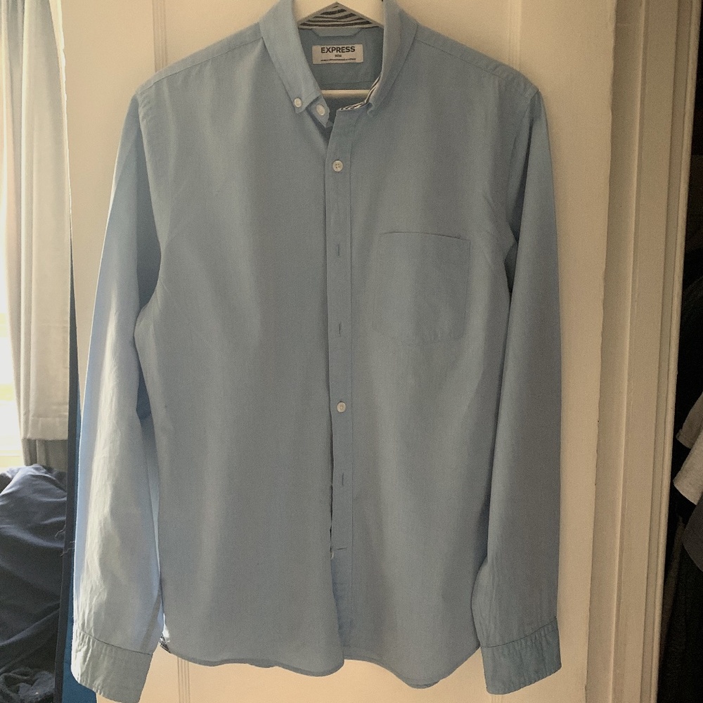Blue button down long sleeve shirt